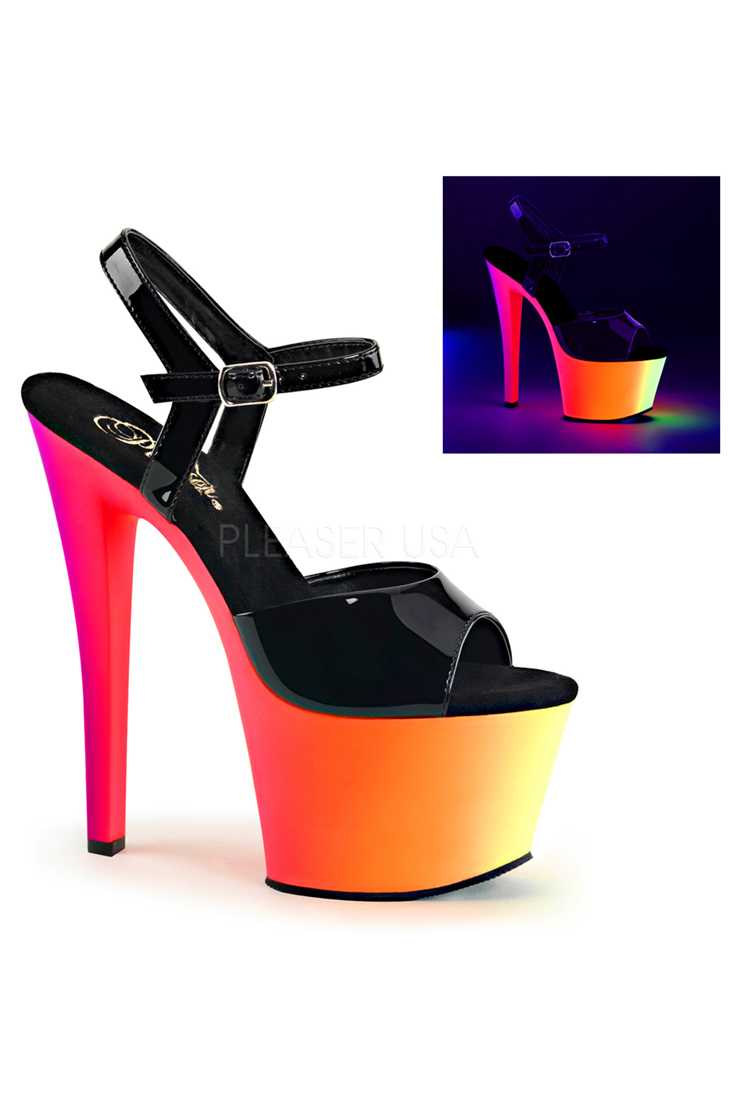 Black Ankle Strap UV Reactive Platform Heels Patent