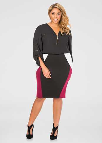 Colorblock Scuba Pencil Skirt