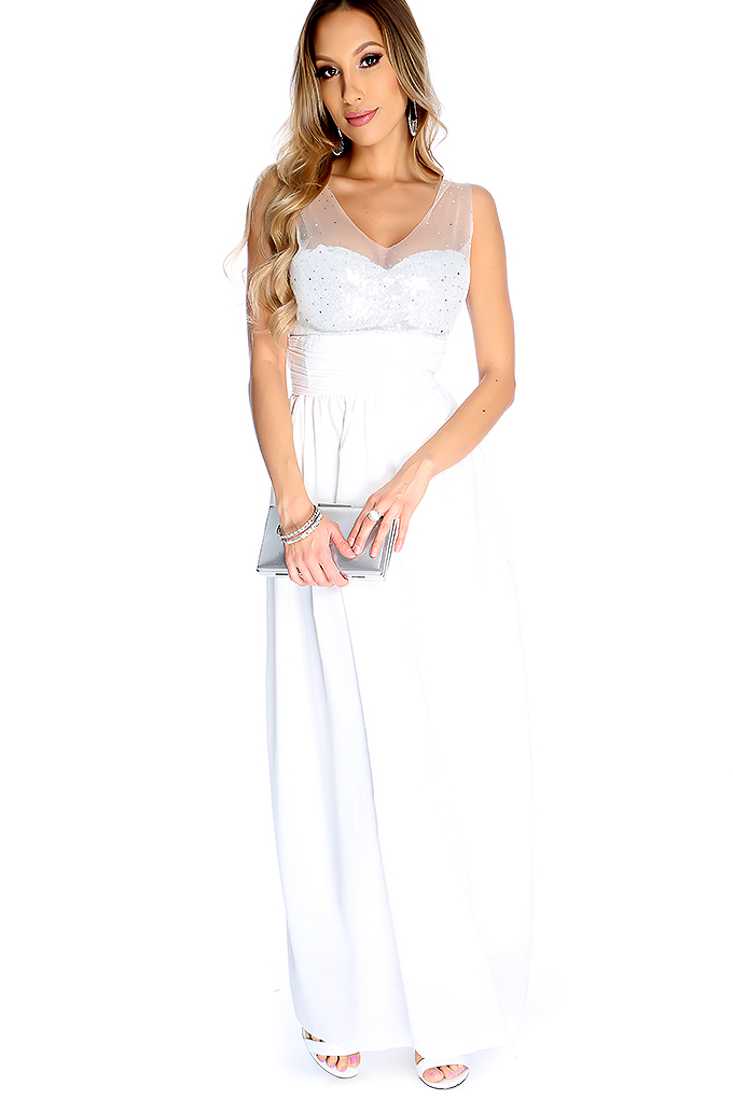 Sexy White Sequin Sweetheart Neckline Sleeveless Party Maxi Dress