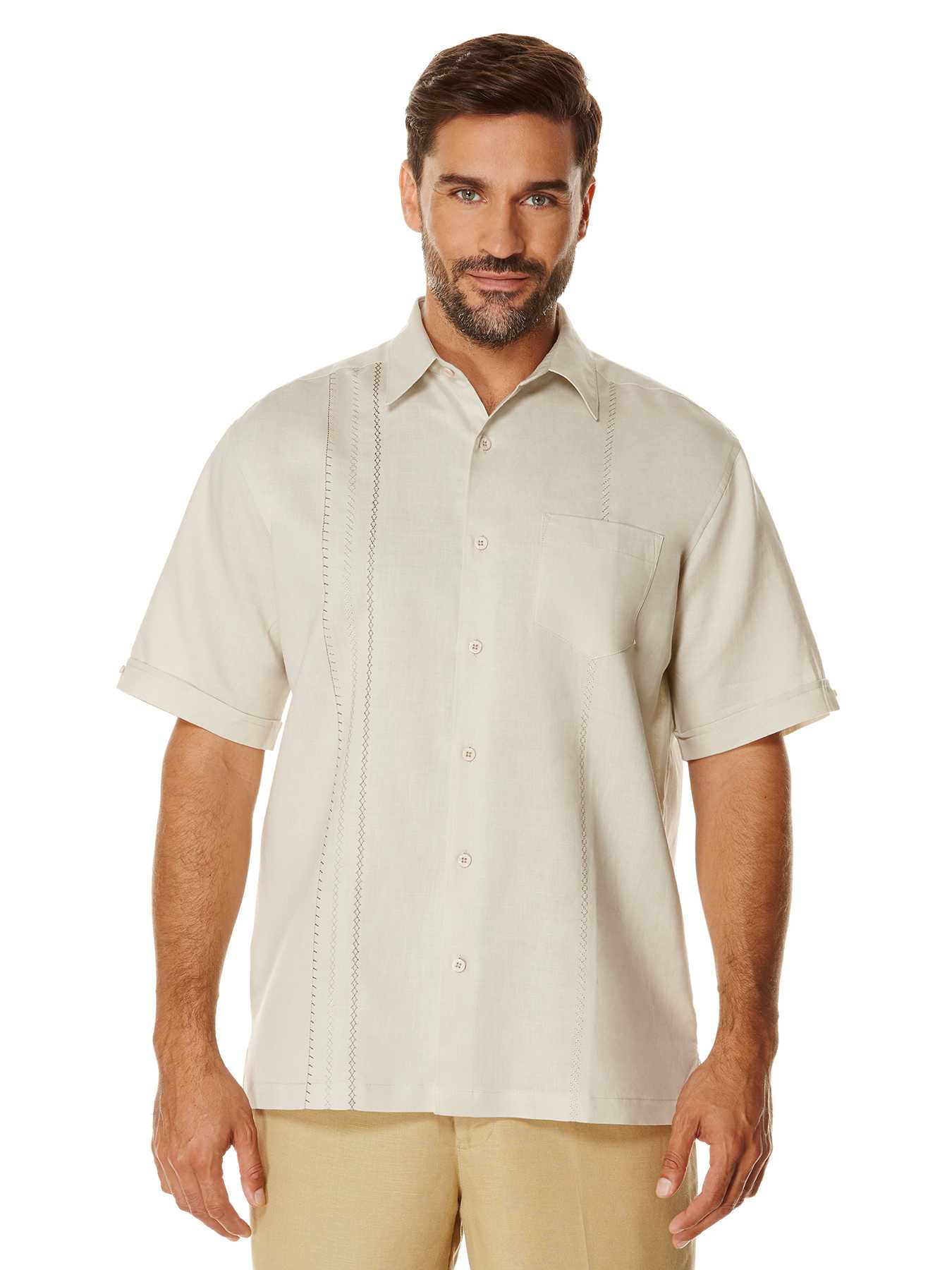 Cubavera Short Sleeve Ramie Cotton 1 Pocket With Embroidery
