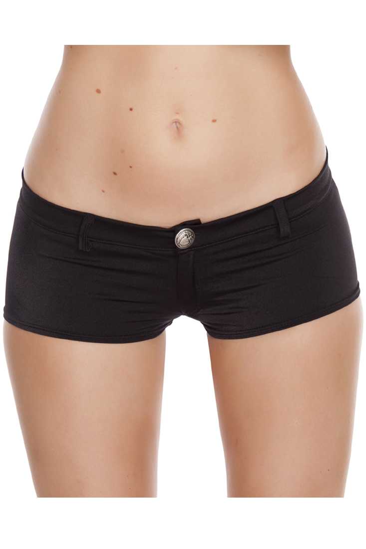 Black Front Button Detail Low Rise Shorts