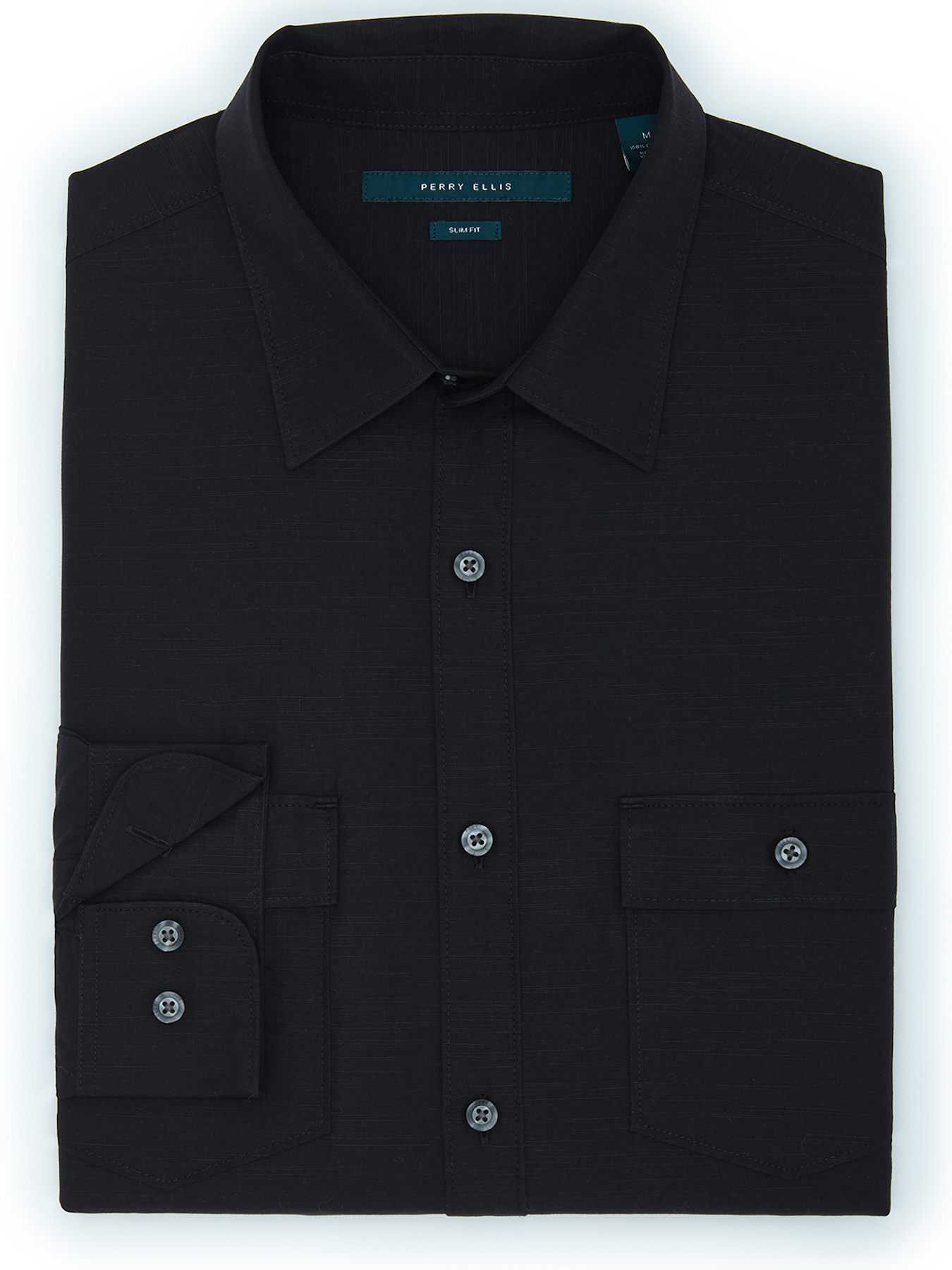 Perry Ellis Slim Fit Solid Slub Fabric Shirt