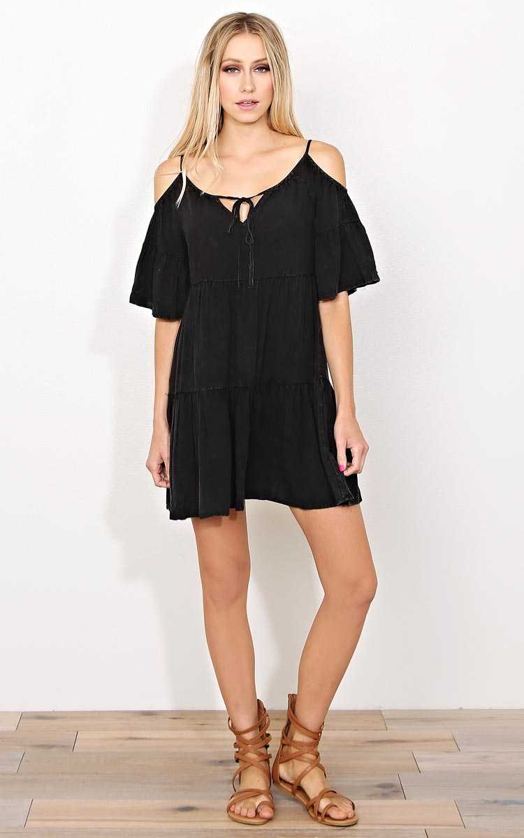 Mya Mineral Wash Woven Dress - - Black in Size by Styles For Less