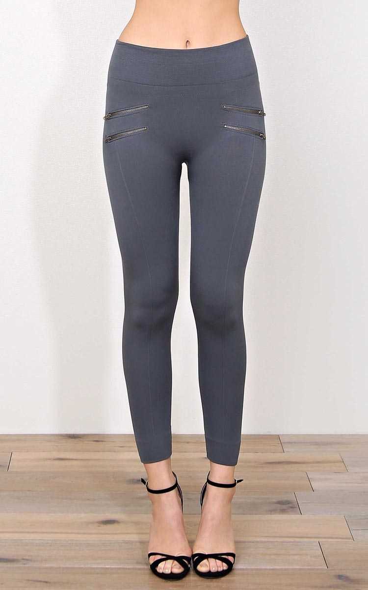 Grey Zip It Fleece Lined Leggings - N/S - Med Grey by Styles For Less