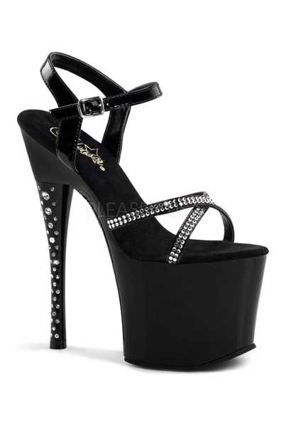 Black Patent Rhinestone Strappy High Heels
