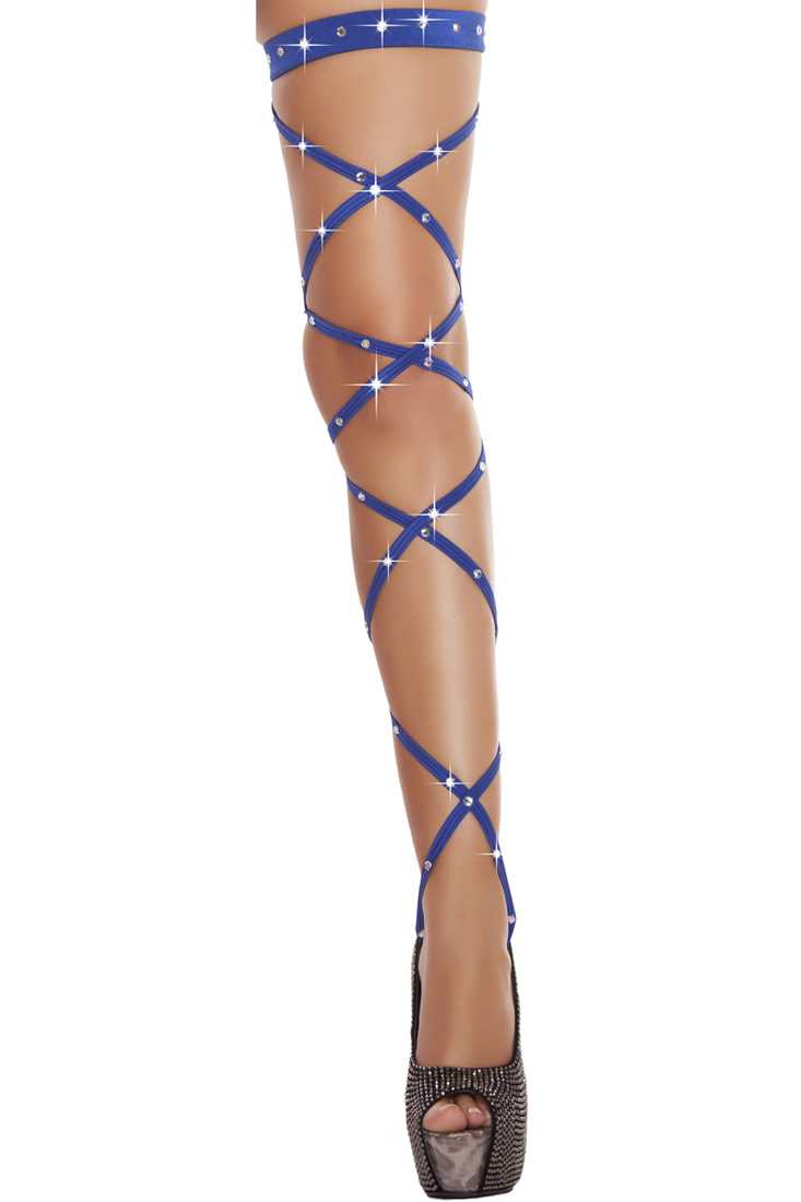 Royal Blue Solid Leg Strap with Attached Garter with Rhinestone Detail
