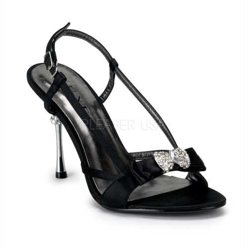 Black Rhinestone Bow Pendant Single Sole Heels Satin