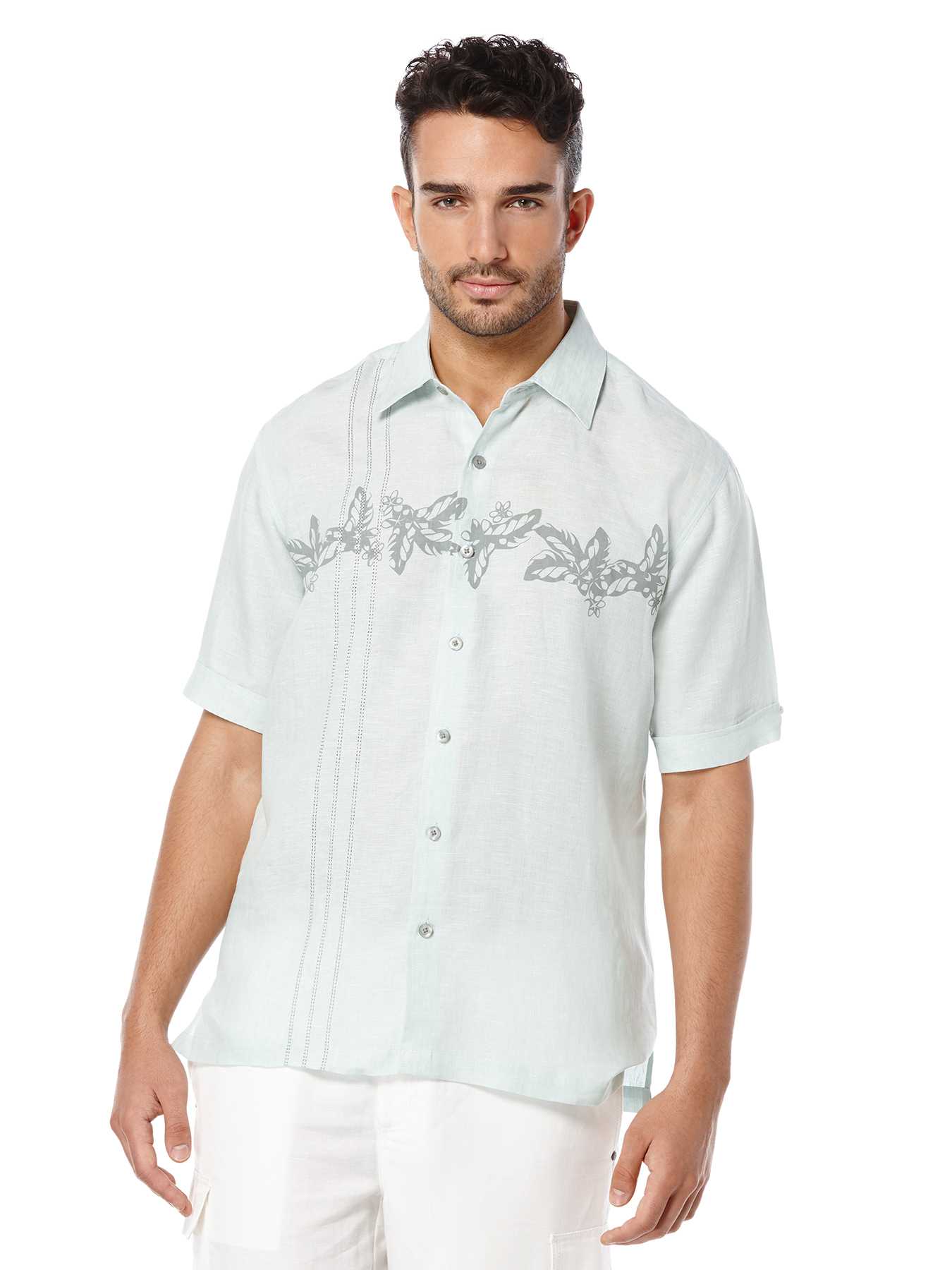 Cubavera Short Sleeve 100% Linen Embroidered and Print