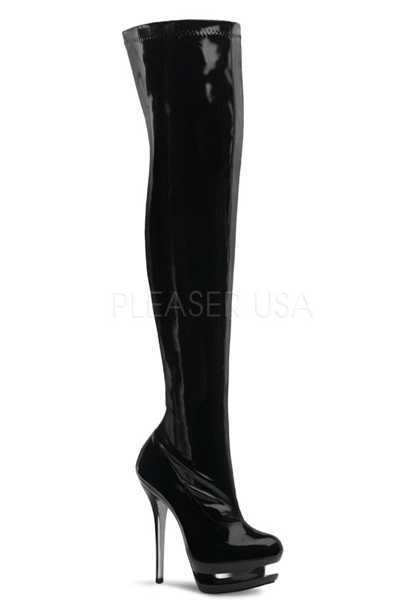 Black Pewter Carved Platform Thigh High Boots