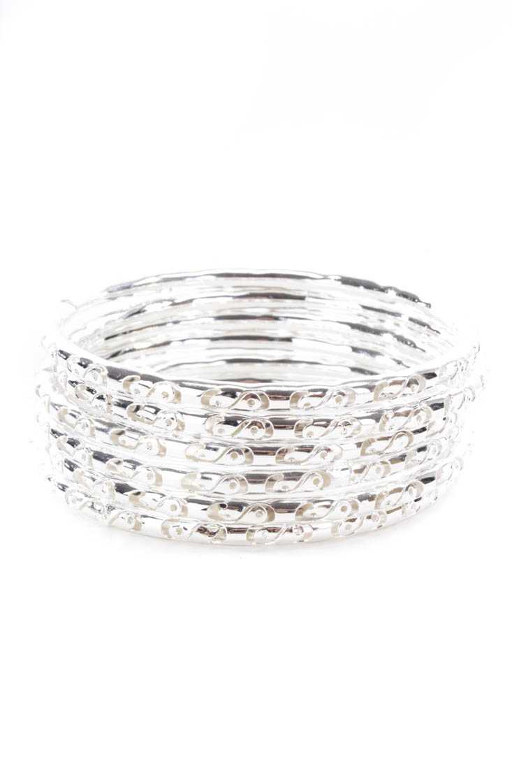 Silver High Polished Metal Bangle Bracelet Set