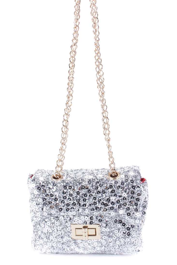 Silver Sequence Material Tinsel Fabric High Shoulder Chain Handbag
