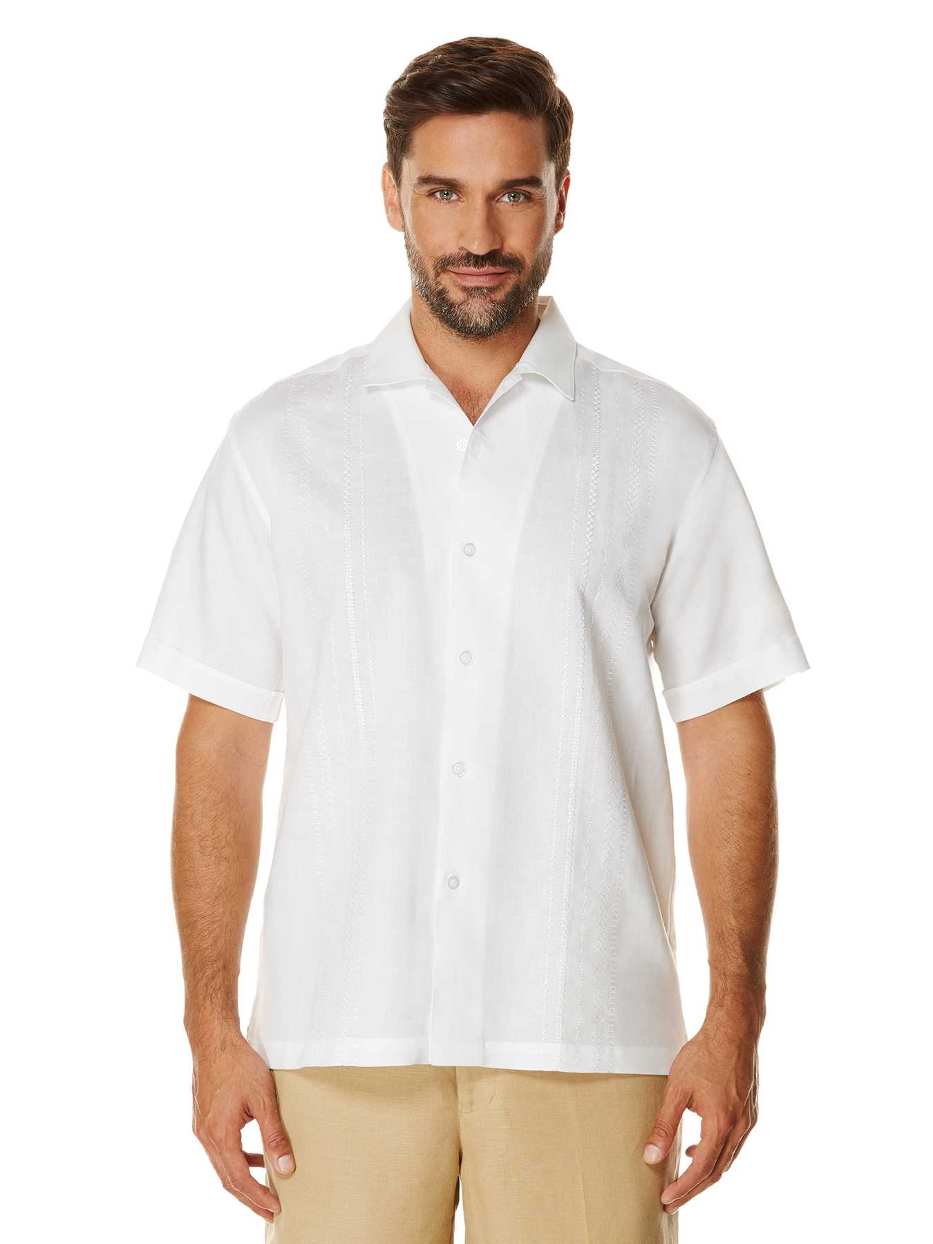 Cubavera Short Sleeve Ramie Cotton Embroidery With Camp Collar