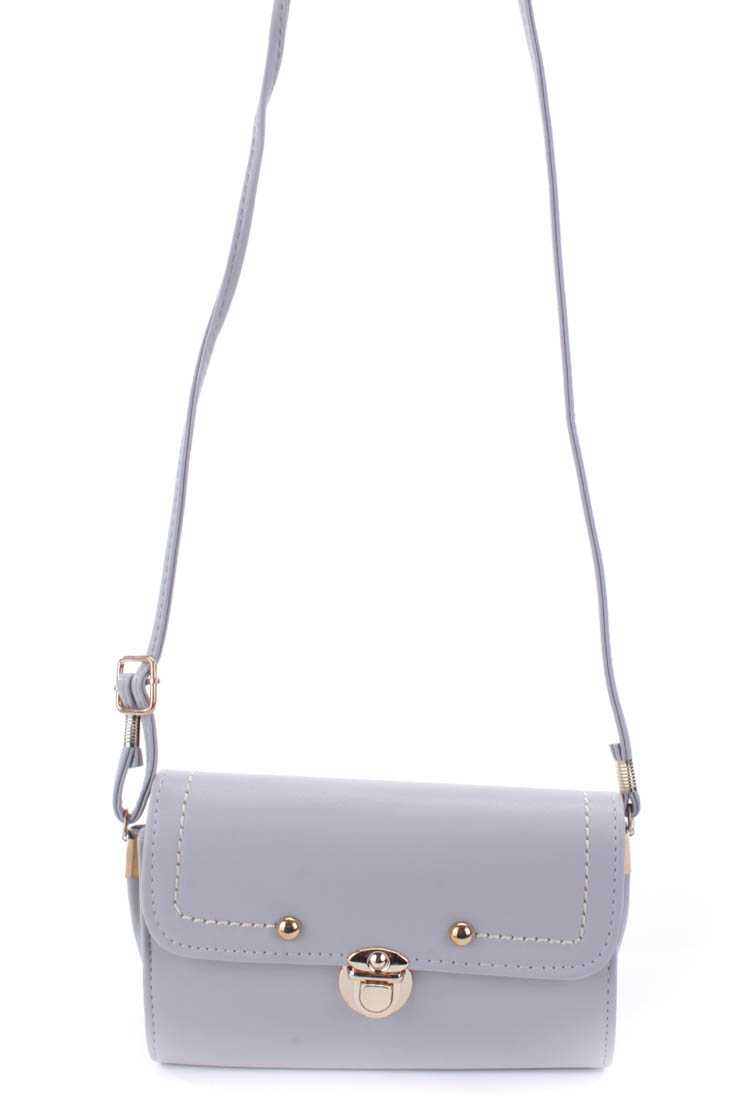 Grey Faux Leather Baguette Handbag