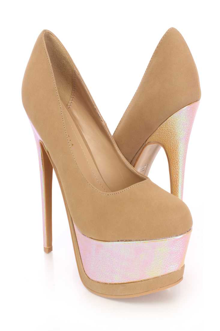 Camel Holographic Platform High Heels Nubuck