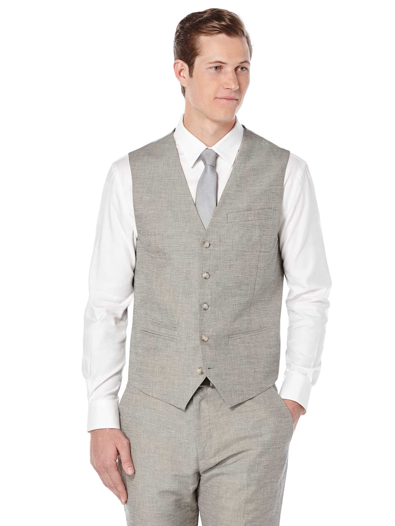 Perry Ellis Slim Fit End on End Linen Suit Vest