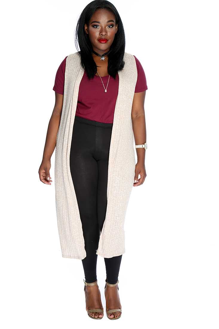 Beige Sleeveless Open Front Causal High Low Cardigan