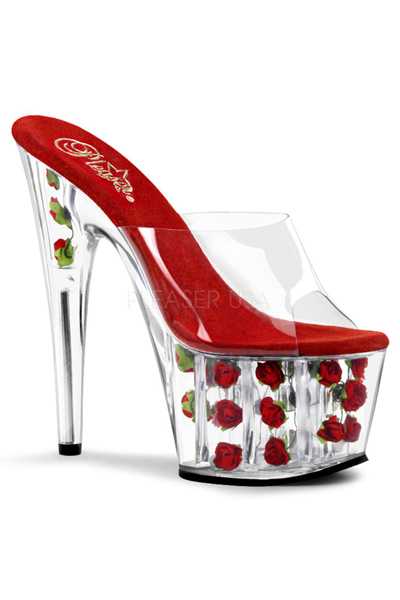 Clear Red Floral Platform High Heels