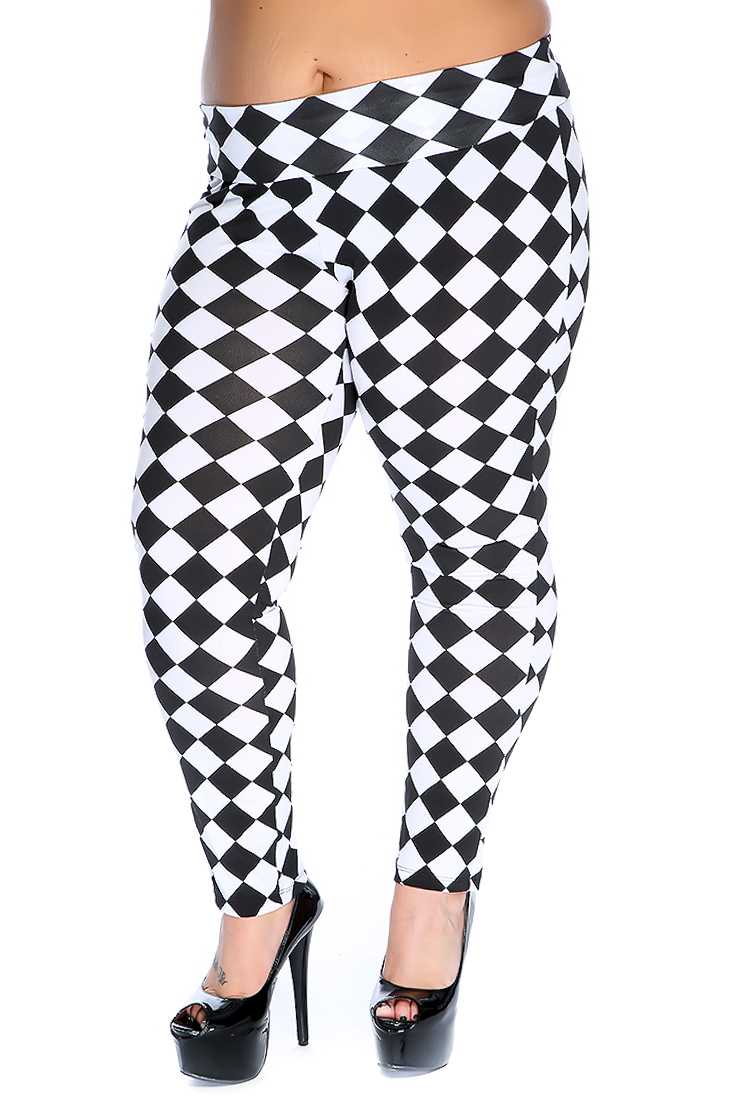Black White Plus Size Checker Fitted Pants