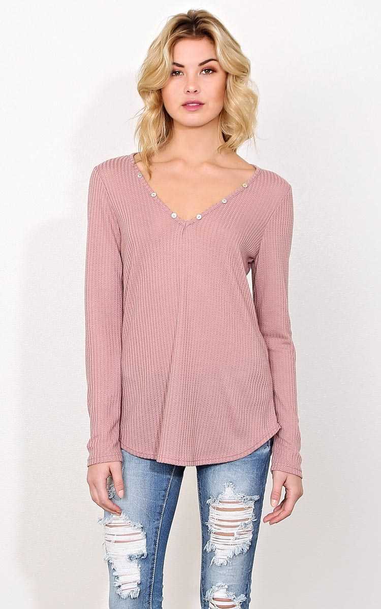 Bailey Waffle Knit Top - LGE - Mauve in Size Large by Styles For Less