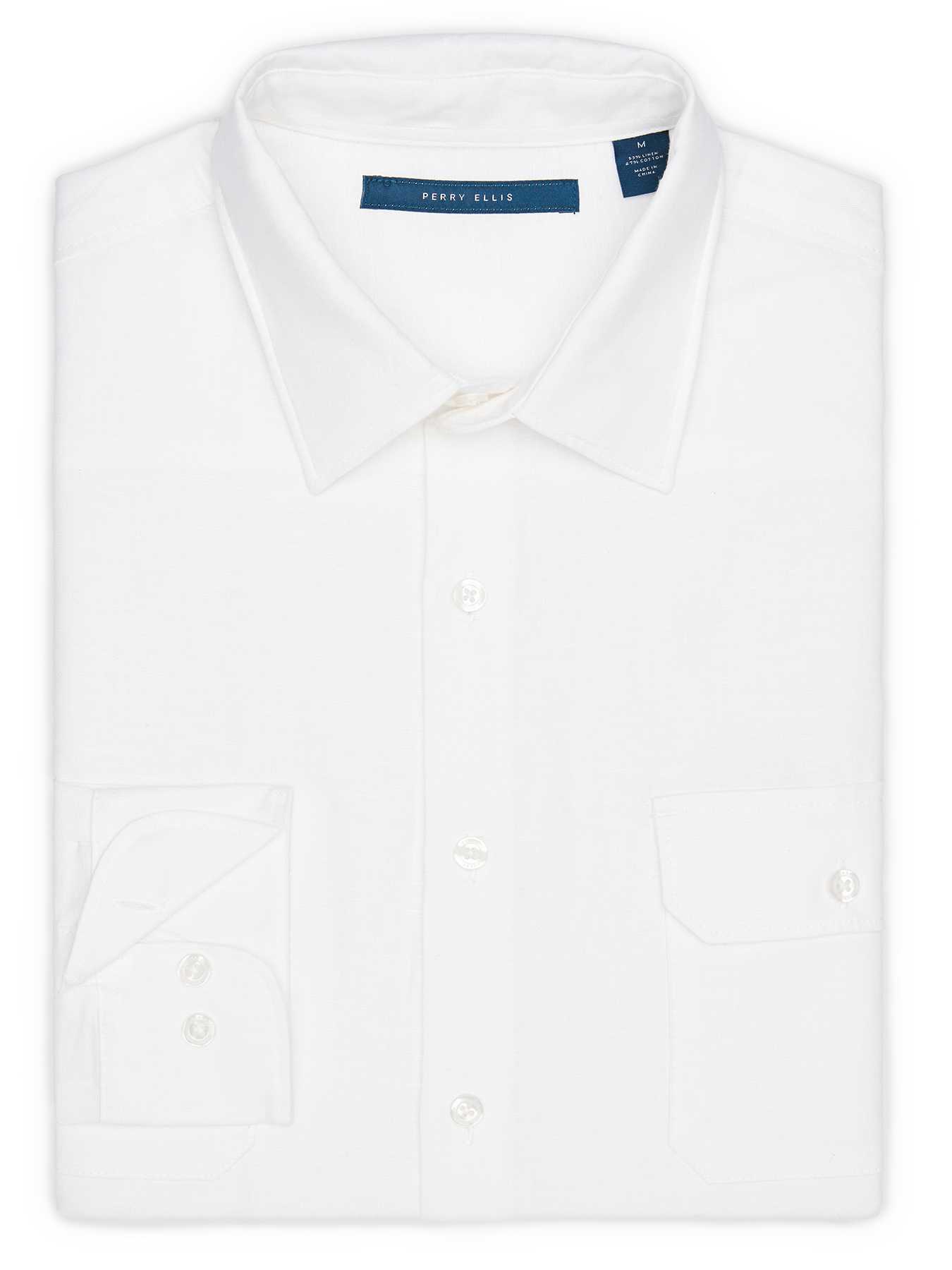 Perry Ellis Solid Linen Pocket Shirt