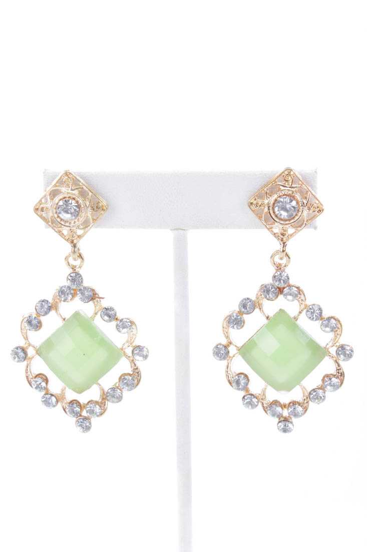 Olive Gold High Polish Rhinestone Earrings