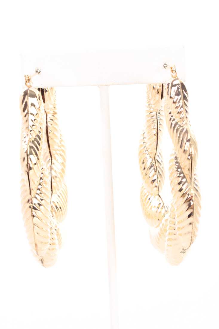 Gold Detailed Carved Over Sized Design High Polish Earrings