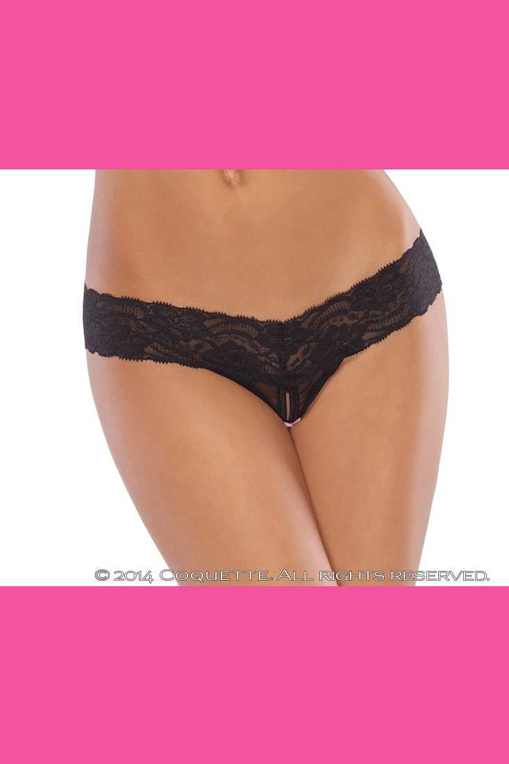 Black Crotchless Mesh Thong Panty