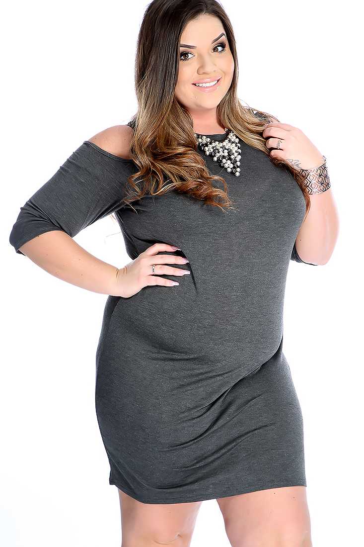 Sexy Charcoal Shoulder Cutouts Plus Size Party Dress