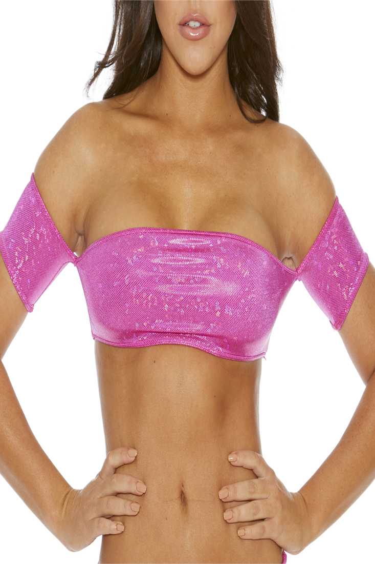 Pink Sparkle B Dazzle Hologram Bandeau Top With Sleeves
