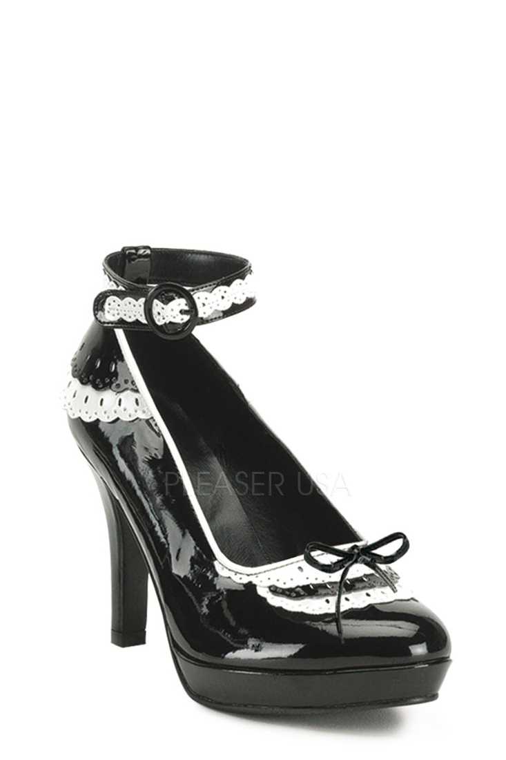 Black White Two Tone Maid High Heels Patent