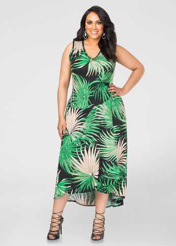 Palm Print Hi-Lo Maxi Dress