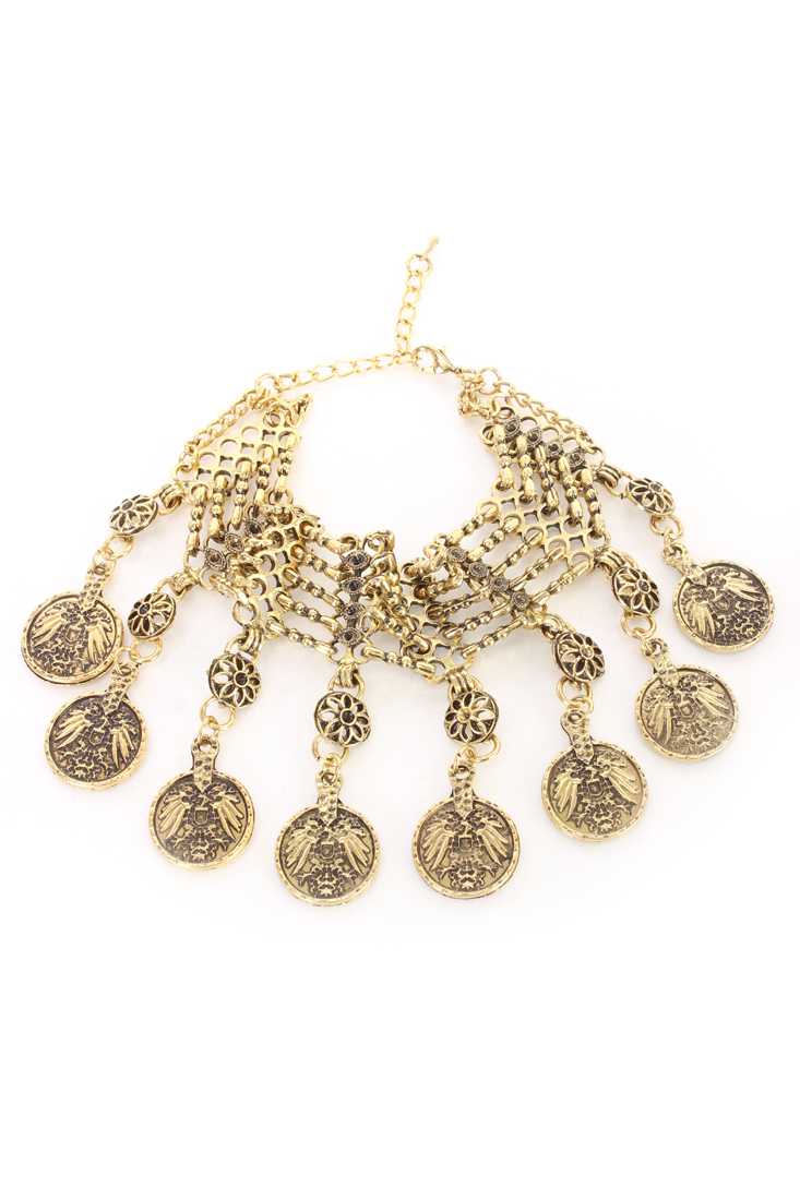 Gold Chain Link Band Charm Dangle Bracelet