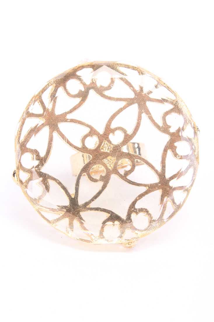 Gold High Polished Medallion Floral Cut Out Summer Ring