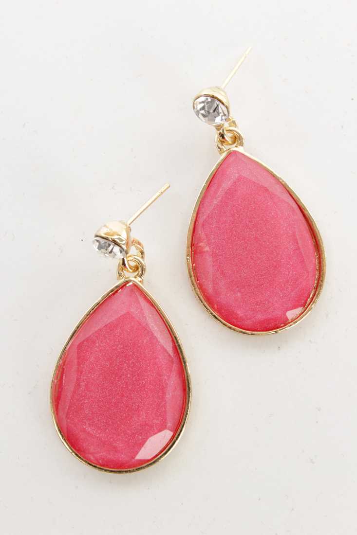 Coral Gold Rain Drop Faceted Bead Dangling Earrings