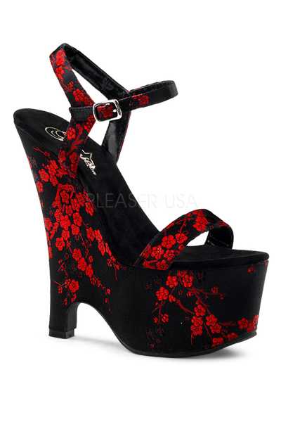 Black Cherry Blossom Embroidered Wedges