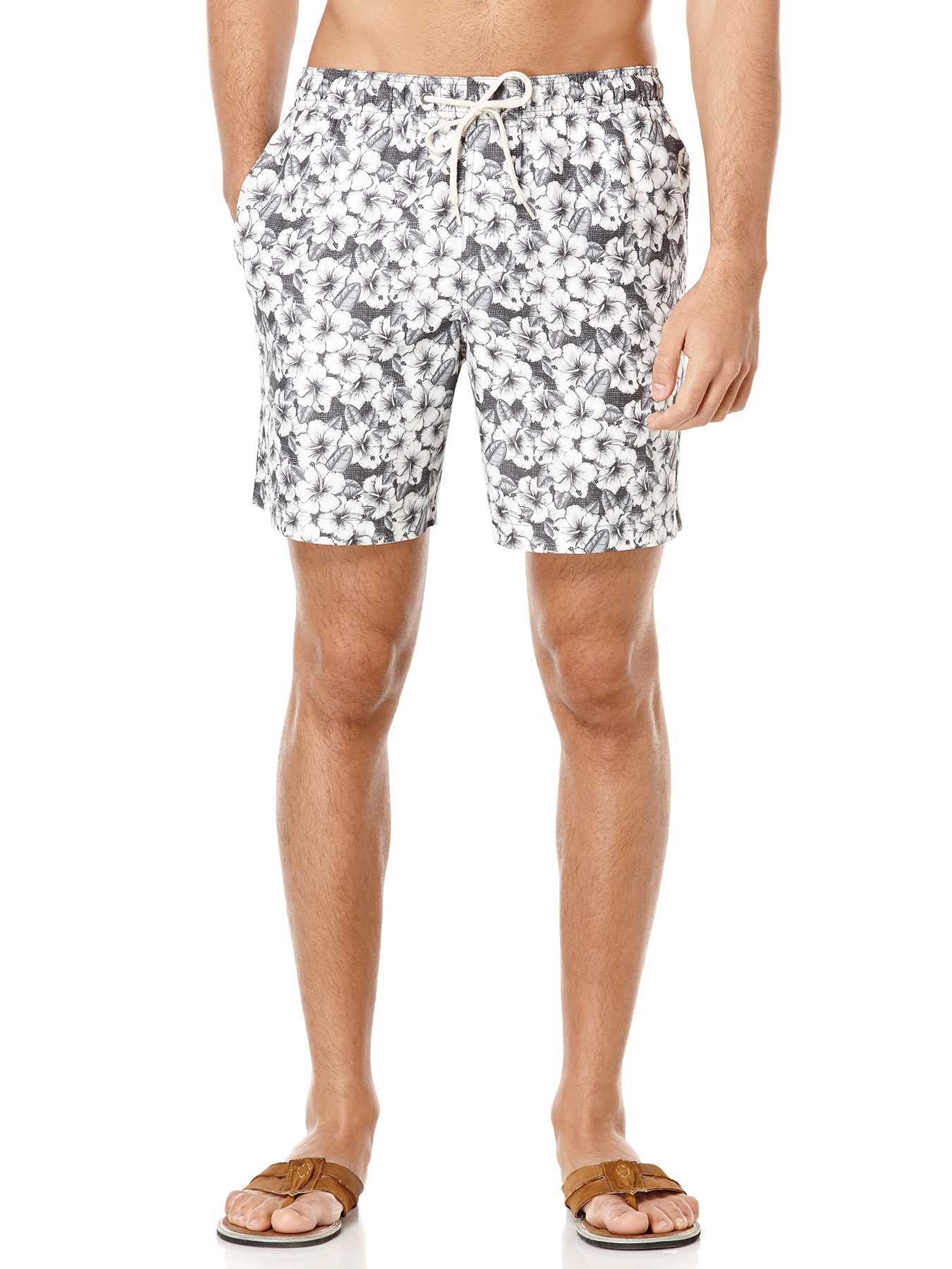 Cubavera Solid Full Elastic Floral Print Swim Short