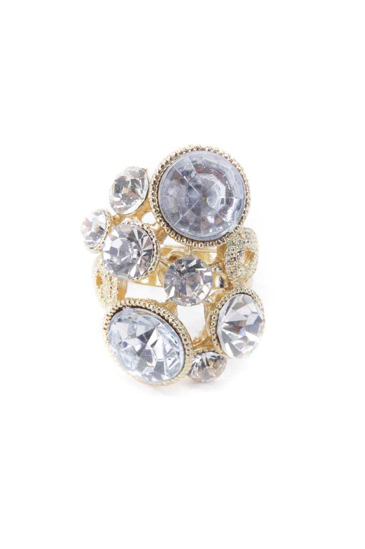 Clear Gold Faceted Gemstone Cocktail Ring