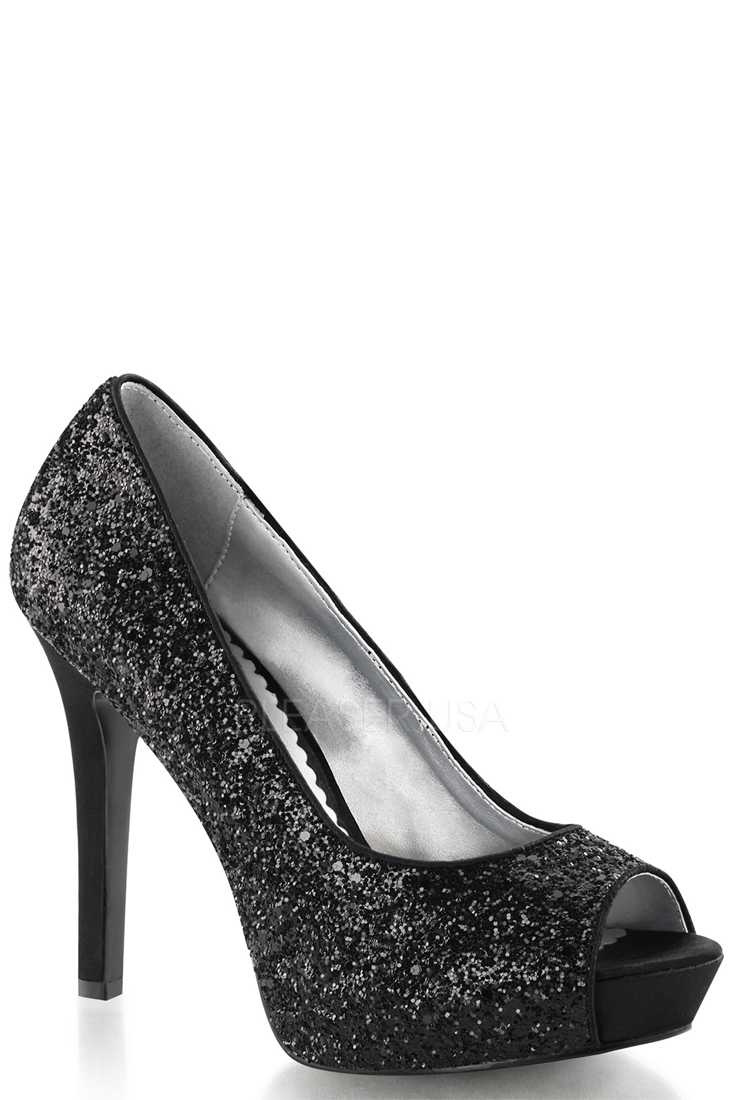 Black Peep Toe Pump High Heels Glitter