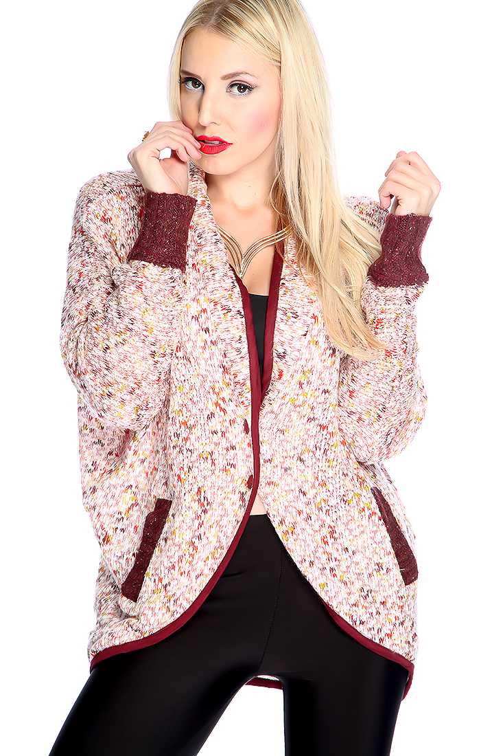 Pink Long Sleeve Tweet Tulip Hem Causal Cardigan