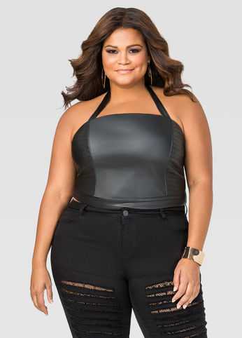 Faux Leather Halter Bustier Top