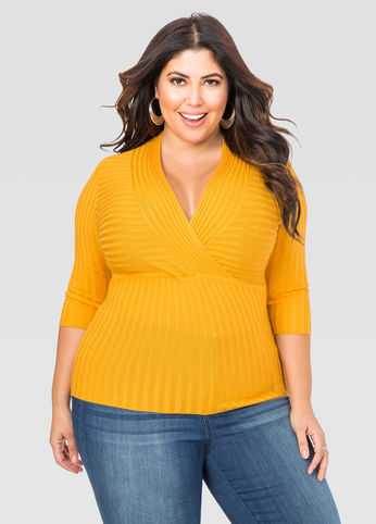 Deep V Fitted Ribbed Sweater