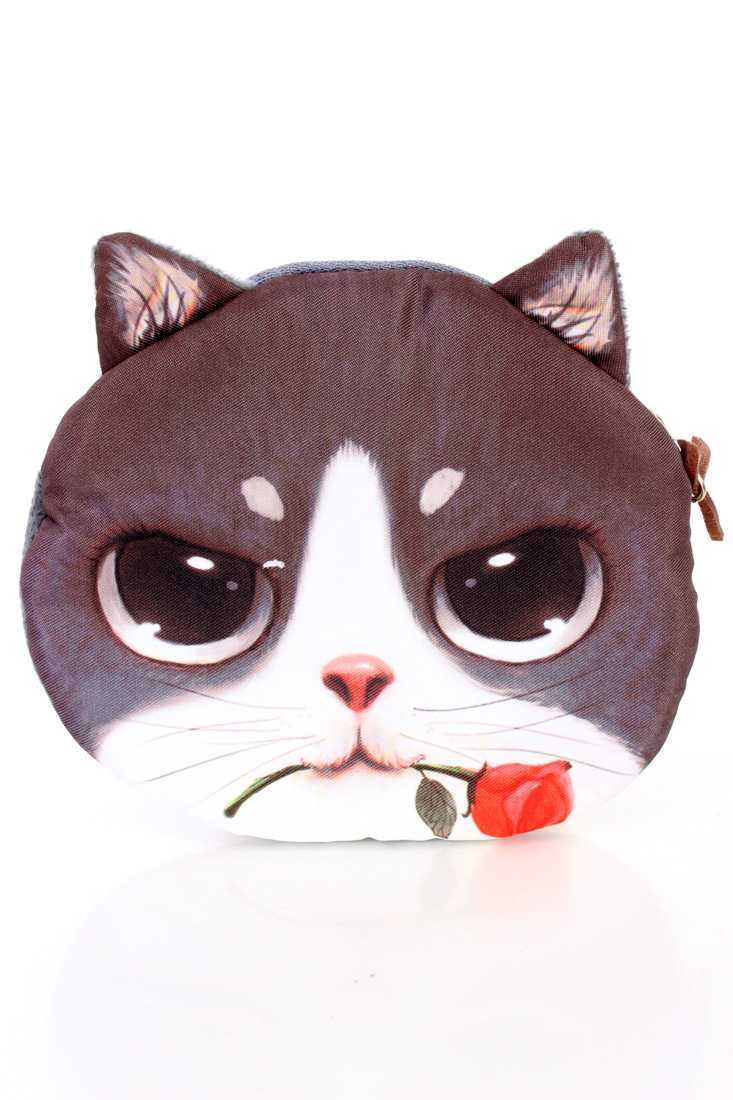 Brown Cat Face Coin Purse