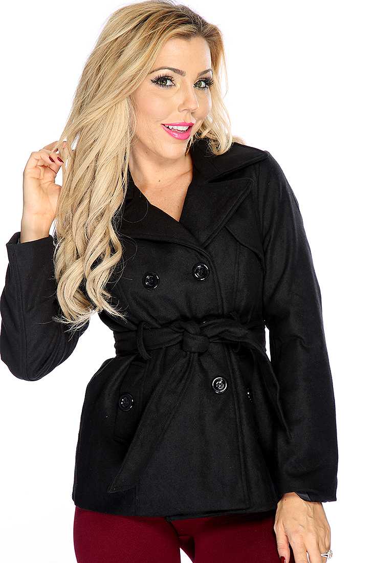 Black Double Breasted Side Pockets Coat