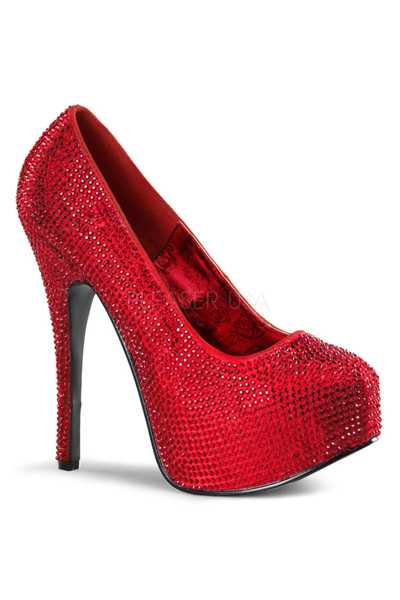 Red Satin Rhinestone Platform Pump High Heels