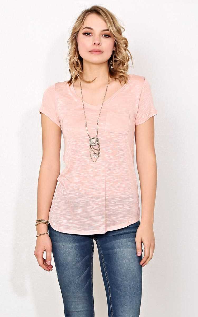Dusty Rose V Neck Pocket Tee - - Dusty Rose in Size by Styles For Less