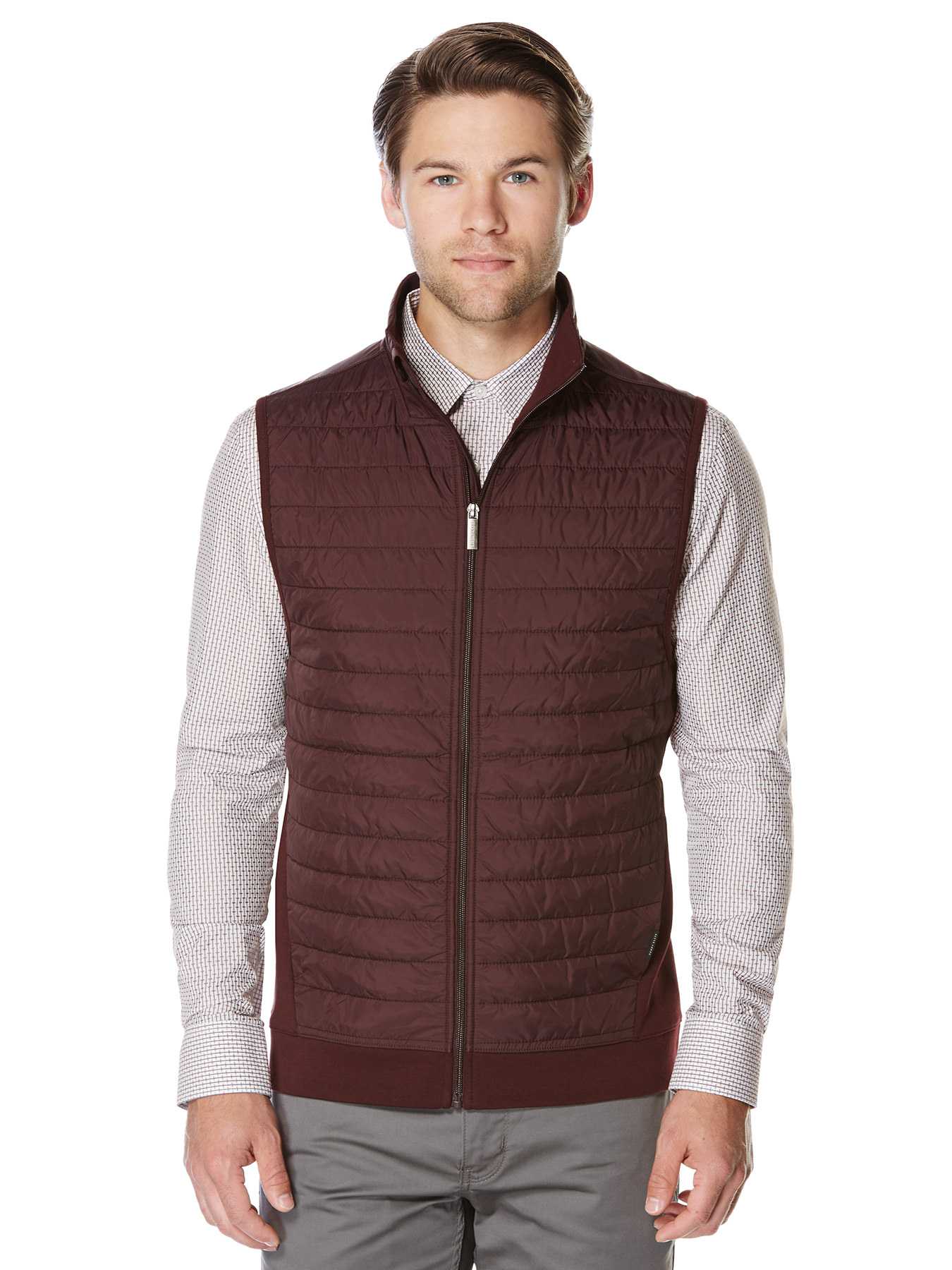 Perry Ellis Horizontal Stripe Quilted Zip Vest