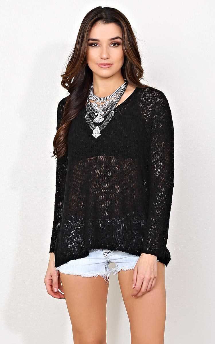 Megan Slub Knit Sweater - - Black in Size by Styles For Less