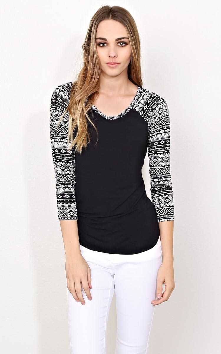Aztec Games Knit Raglan Top - - White Combo in Size by Styles For Less