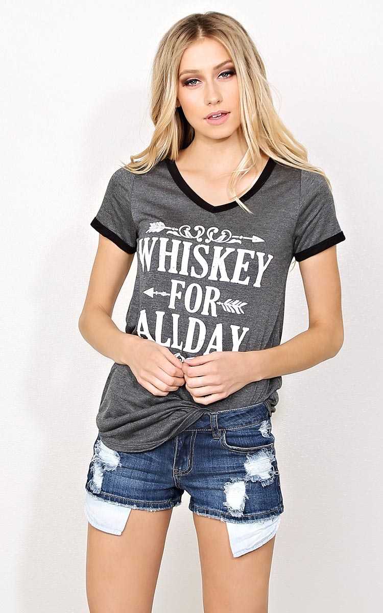 WHISKEY FOR ALLDAY Graphic Tee - - Charcoal in Size by Styles For Less