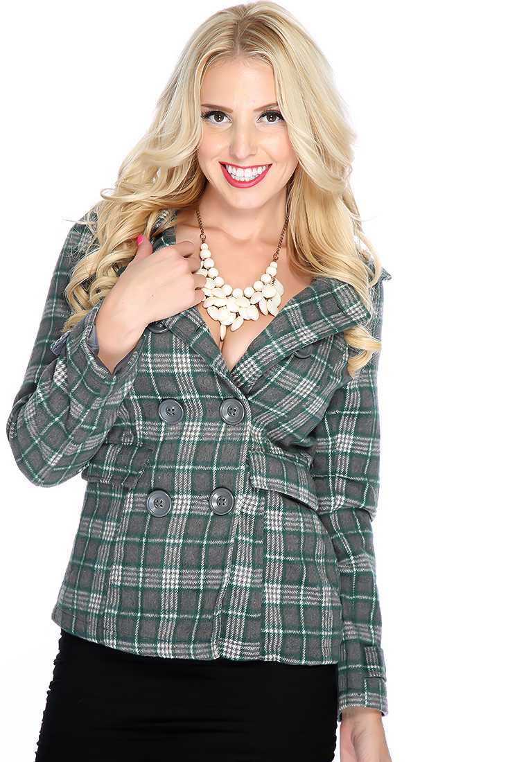 Green Charcoal Plaid Double Breasted Jacket